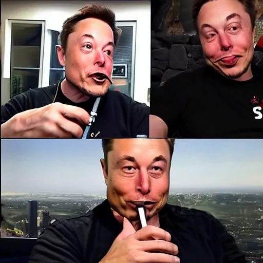 Image similar to elon musk smoking a joint on the joe rogan podcast, weed