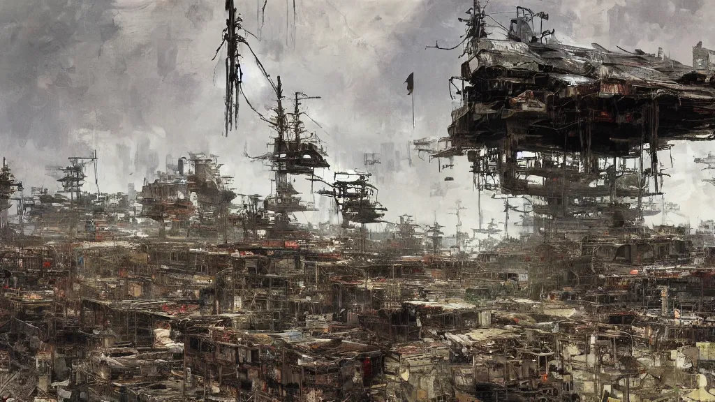 Image similar to post - apocalyspe settlement with houses, hydroponic farms, painted by tsutomu nihei, painted by eddie mendoza, painted by ilya repin