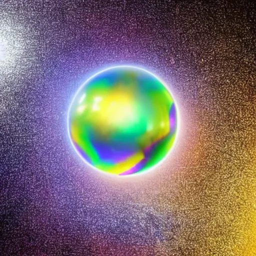 Prompt: Chrystal ball floating in rainbow space