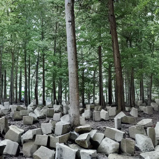 Image similar to a forest of trees made out of stone