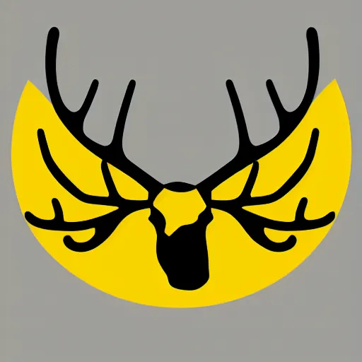 Image similar to a simple yellow moose logo, looking to the side, maple leaf antlers, black background, logo