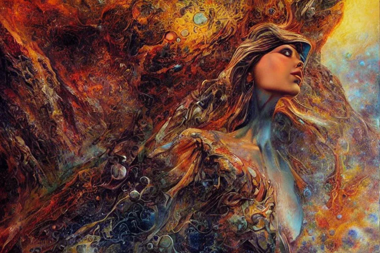 Image similar to beautiful landscape at the end of the universe, by karol bak