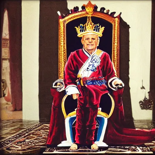 Image similar to king Bibi sitting on a throne