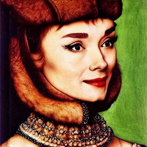 Prompt: audrey hepburn art by hans holbein