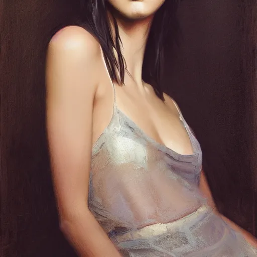 Image similar to fashion model kendall jenner by Greg Mike by Richard Schmid by Jeremy Lipking by moebius by atey ghailan