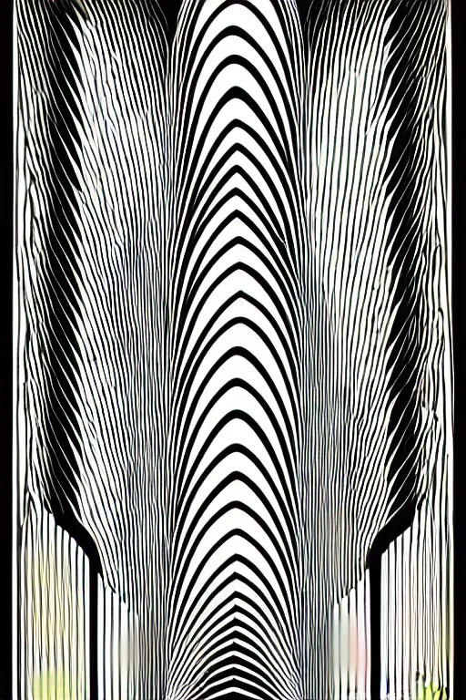 Prompt: art deco, curve, line art by james o barr and albrecht durer, minimalist, surreal woodblock print, black and white, vector, vector art
