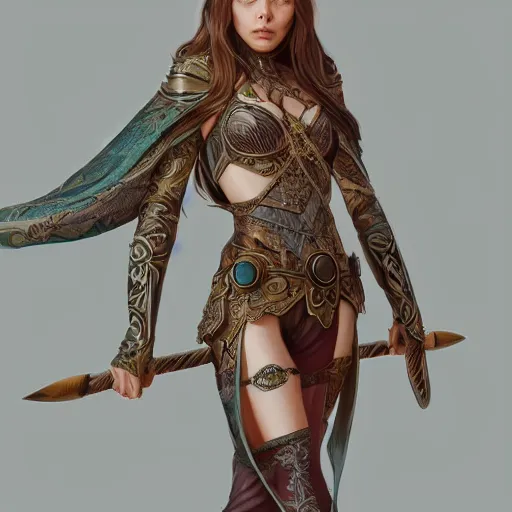 Image similar to Elizabeth Olsen as a elf archer, cute, fantasy, intricate, elegant, highly detailed, centered, digital painting, artstation, concept art, smooth, sharp focus, illustration, art by artgerm and H R Giger and alphonse mucha