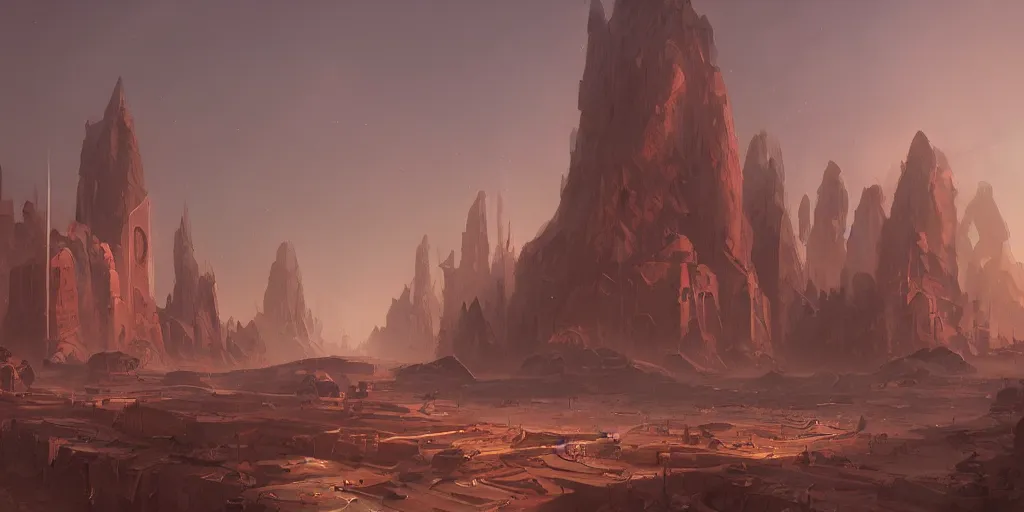 Image similar to mars city, full summer light, federico pelat, andreas rocha, greg rutkowski, artstation