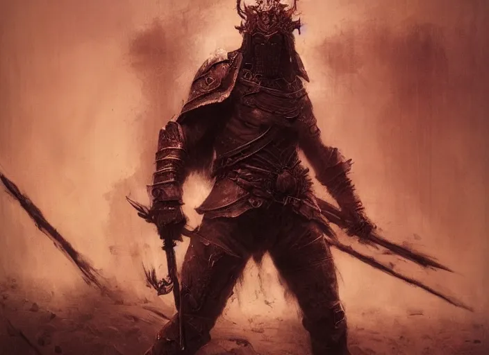 Image similar to warrior concept, beksinski, age of sigma art, ruan jia, dark soul armor concept