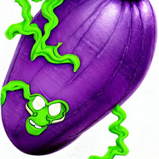 Image similar to thanos as an eggplant with eggplant features with the face of thanos, realistic, hyperrealistic, ultra realistic, real, real world, highly detailed, very detailed, extremely detailed, intricate details, 8 k resolution, hd quality