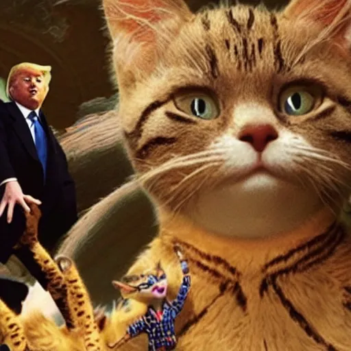 Image similar to donald trump ascending to the heaviside layer in the movie cats