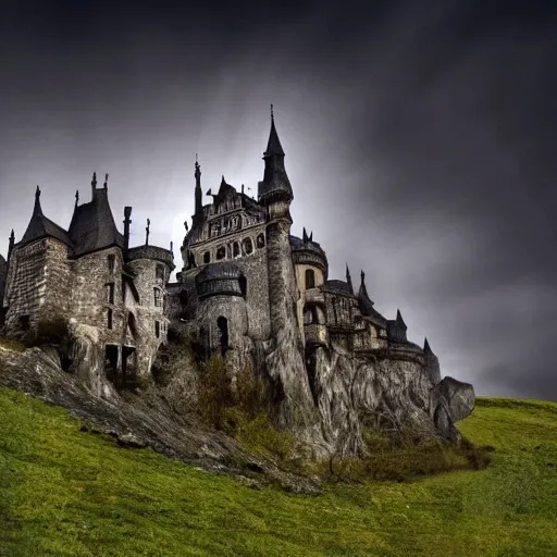 Prompt: scary gothic castle landscape