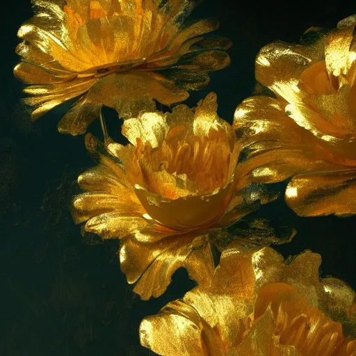 Image similar to 8k, octane render, realism, tonalism, renaissance, rococo, baroque, renaissance , portrait manet painting studio chaotic gold leaf flowers