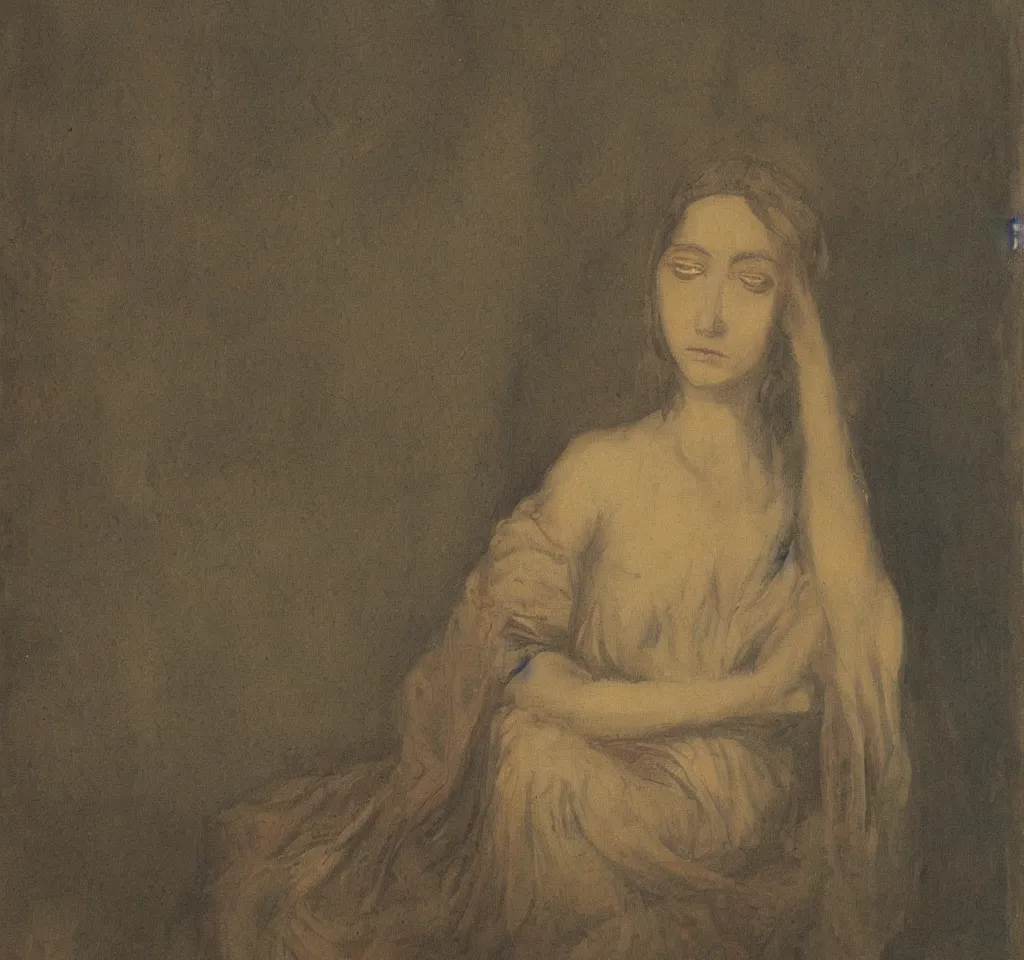Image similar to portrait of a melancholic lady, by purvitis