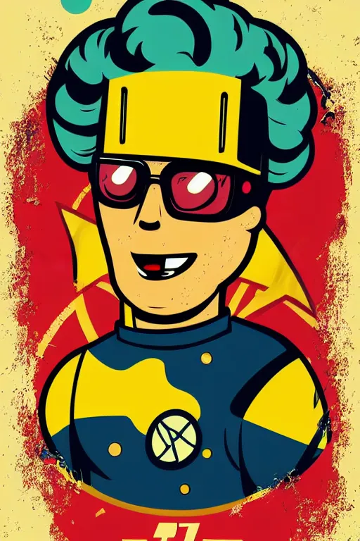 Image similar to fallout 7 6 retro futurist illustration art by butcher billy, sticker, colorful, illustration, highly detailed, simple, smooth and clean vector curves, no jagged lines, vector art, smooth andy warhol style