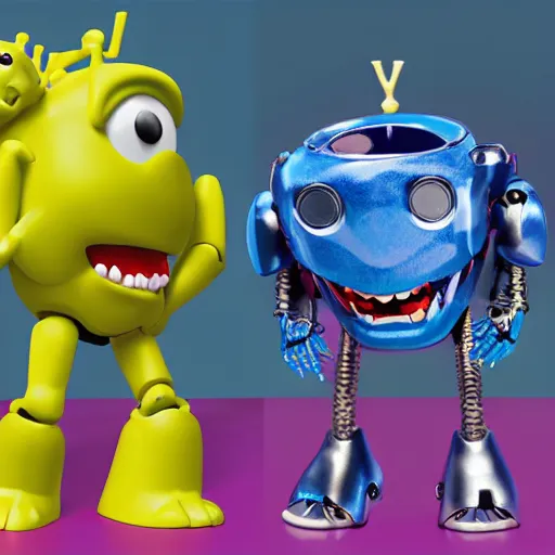 Image similar to single crazy melting plastic toy Pop Figure Robot monster 8K, by pixar, by dreamworks, in a Studio hollow, by jeff koons, by david lachapelle