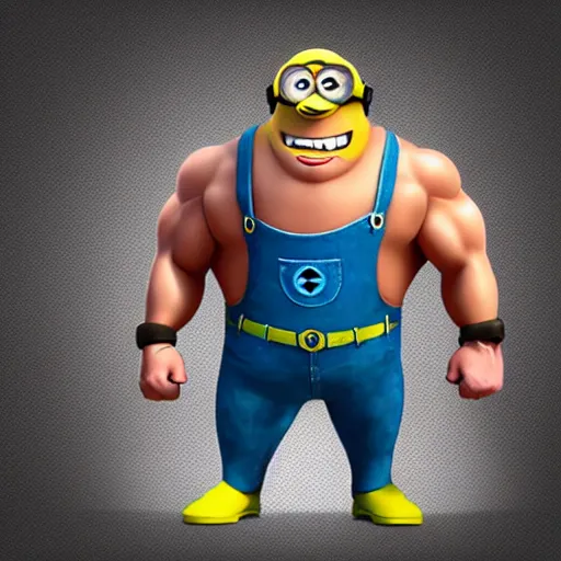 Image similar to minion as a bodybuilder, pixar, dreamworks, artstation