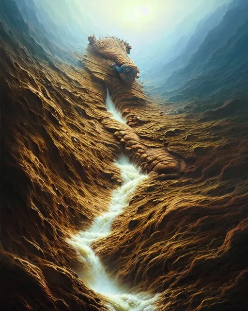 Prompt: a hyper - detailed 3 d render like an oil painting of rock - animals of the active landslide, surrealism!!!!! surreal concept art, lifelike, photorealistic, digital painting, aesthetic, smooth, sharp focus, artstation hd, by greg rutkowski, bruce pennington, valentina remenar, rhads, asher duran,