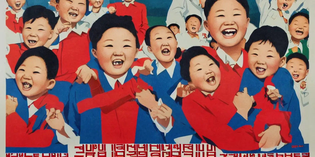 Image similar to north korean propaganda poster full of happy children