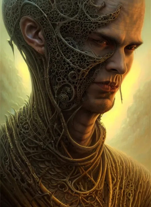 Prompt: portrait shot of a male vampire, a scenic dystopian environment, lovecraftian, intricate, elegant, highly detailed, centered, digital painting, artstation, concept art, smooth, sharp focus, illustration, artgerm, tomasz alen kopera, peter mohrbacher, donato giancola, joseph christian leyendecker, wlop, boris vallejo