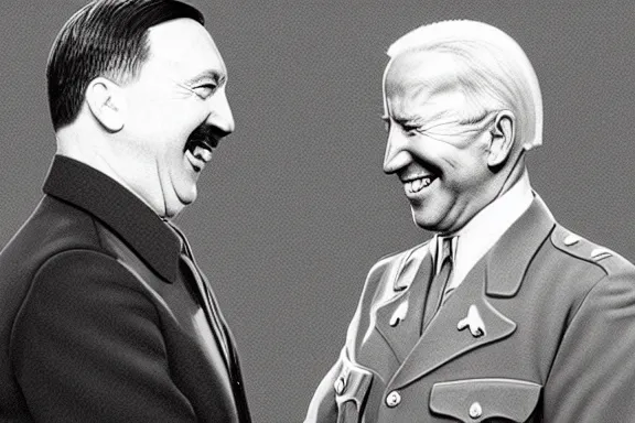 Image similar to “ very very intricate photorealistic photo of hitler and joe biden laughing together, detailed natural lighting, award - winning crisp details ”