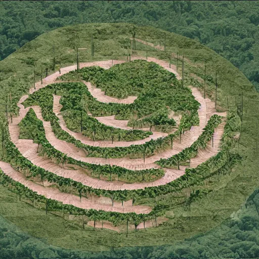 Image similar to a illustration of an architectural plan view of a labyrinth of the deforestation in amazona crisis