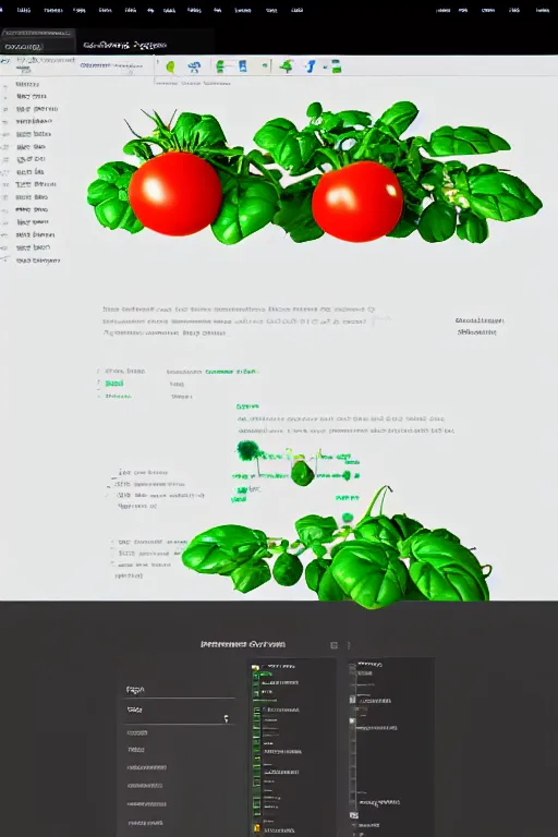 Image similar to a potted tomato plant with an ethernet connection, its leaves and tomatoes form a web developer interface for html 5 iot web 2. 0, very detailed digital painting trending on artstation