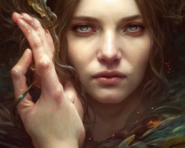 Image similar to photography of alyssa monks, deep focus, d & d and mtg, fantasy, intricate, elegant, highly detailed, digital painting, artstation, concept art, matte, sharp focus, illustration, hearthstone, art by artgerm and greg rutkowski and alphonse mucha