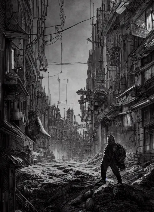 Image similar to Shin :: Dorohedoro, Dynamic lighting, cinematic, establishing shot, extremely high detail, photo realistic, cinematic lighting, pen and ink, intricate line drawings, post processed, concept art, artstation, matte painting, style by Raphael Lacoste, Eddie Mendoza, Q Hayashida