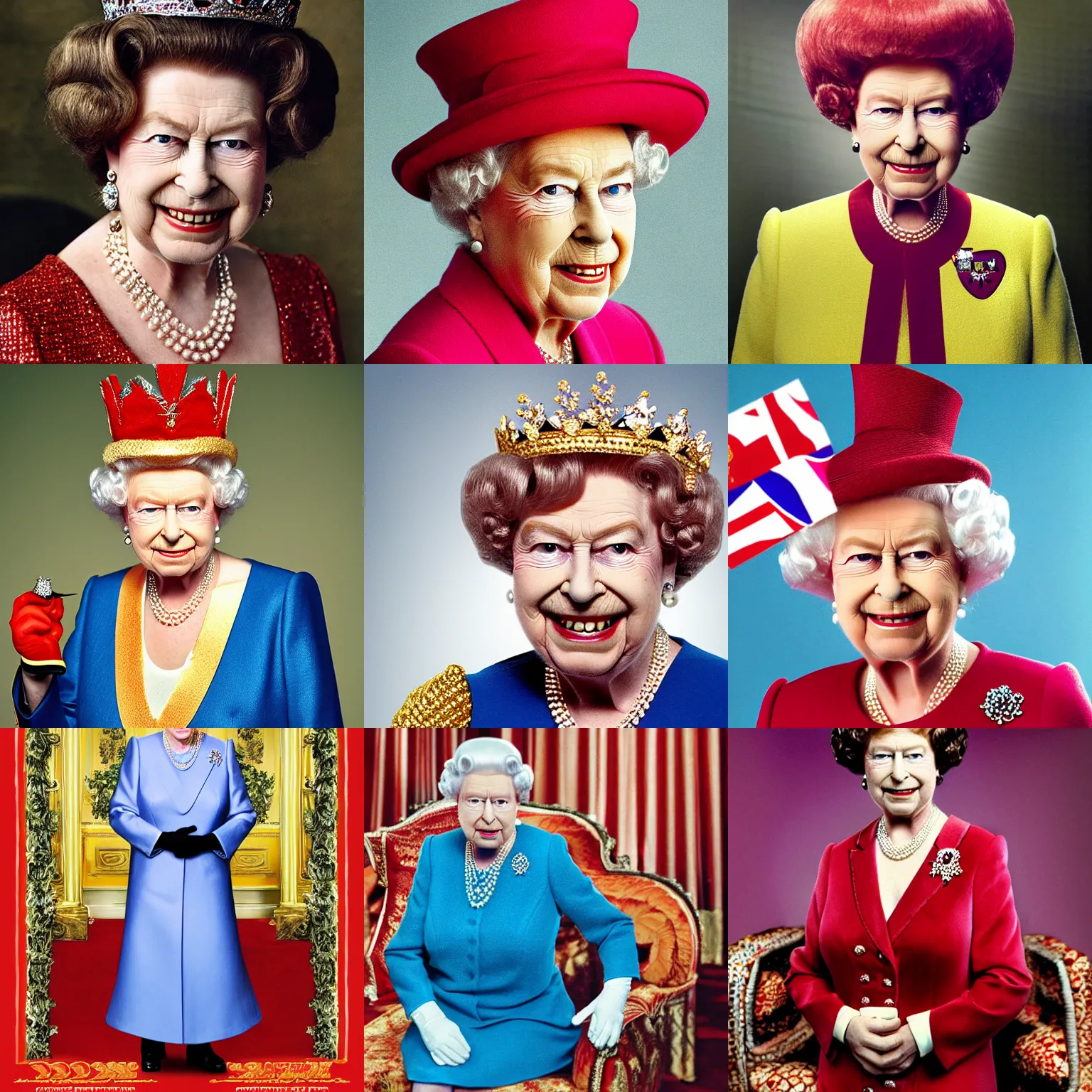 Prompt: Queen Elizabeth in an Austin Powers costume, Austin Powers hair, portrait photograph