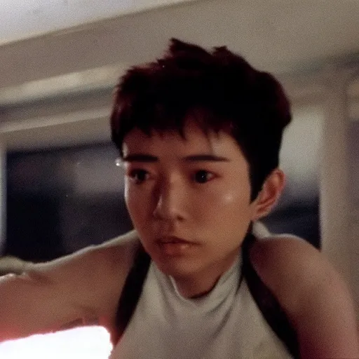 Prompt: a film still of Tooru, from jojolion, with oval hair in Lost Highway(1977)