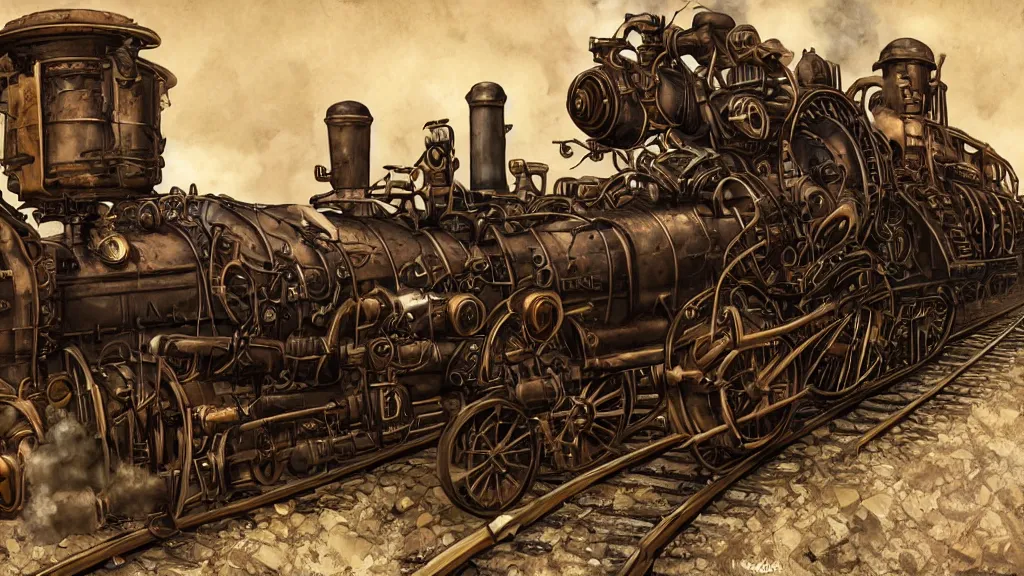 Image similar to steampunk locomotive, trending on artstation