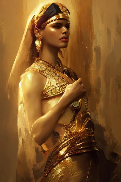 Prompt: egyptian princess, gorgeous, portrait, powerfull, intricate, elegant, volumetric lighting, digital painting, highly detailed, artstation, sharp focus, illustration, ruan jia