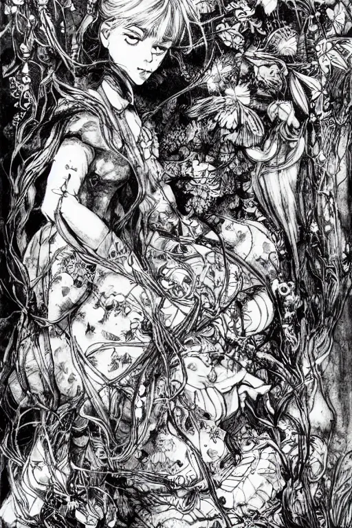 Prompt: Crying Alice in wonderland tarot card , pen and ink, intricate line drawings, by Yoshitaka Amano, Ruan Jia, Kentaro Miura, Artgerm, watercolor