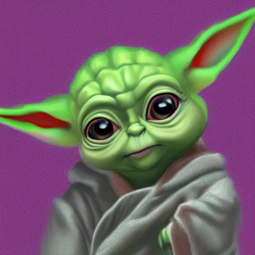 Image similar to portrait of baby yoda, highly detailed, centered, solid color background, digital painting