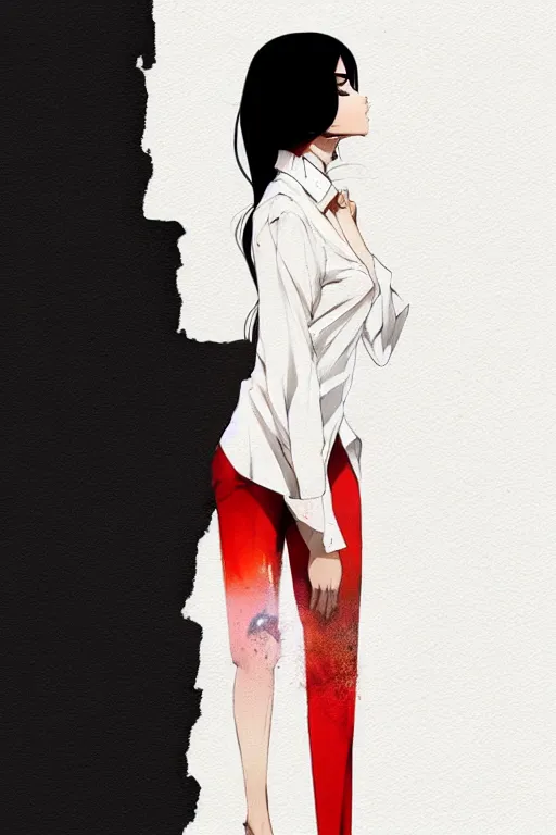 Image similar to a ultradetailed full body portrait of a woman dressed in a white shirt with a tie, by conrad roset, greg rutkowski and makoto shinkai trending on artstation