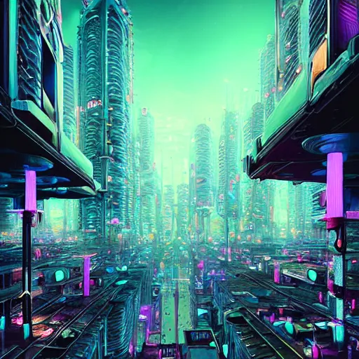 Image similar to “ mushroom city, cyberpunk art by vincent lefevre, behance contest winner, altermodern, cityscape, synthwave, matte painting ”