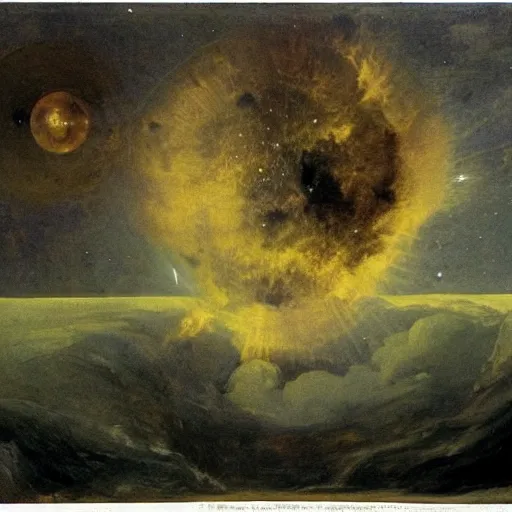 Prompt: the cosmos is all that is or was or ever will be. our feeblest contemplations of the cosmos stir us - - there is a tingling in the spine, a catch in the voice, a faint sensation, as if a distant memory, of falling from a height. we know we are approaching the greatest of mysteries. by goya