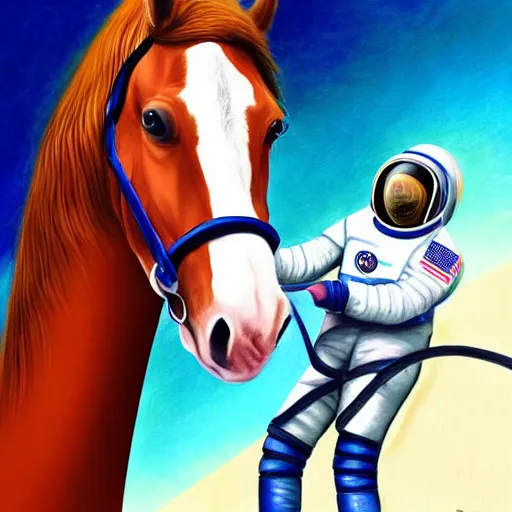 Prompt: a horse riding an astronaut, hyper - realistic, style by kezie demessance