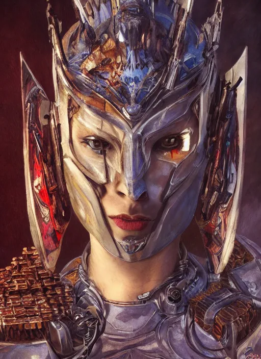 Prompt: symmetry! closeup biblical diabolical beautiful female valkyree! samurai cyborg!! slick wooden armor, heavy eyes to the side, closeup, bright glowing eyes, in clouds, rain, sunset, portrait, by gerald brom, by mikhail vrubel, by peter elson, muted colors, extreme detail, mirrors, trending on artstation, 8 k