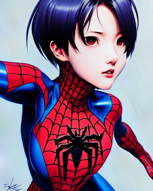 Image similar to portrait Anime Spiderman girl sharp fine-face, pretty face, realistic shaded Perfect face, fine details. Anime. realistic shaded lighting by Ilya Kuvshinov krenz cushart katsuhiro otomo ghost-in-the-shell, magali villeneuve, artgerm, rutkowski Jeremy Lipkin and Giuseppe Dangelico Pino and Michael Garmash and Rob Rey