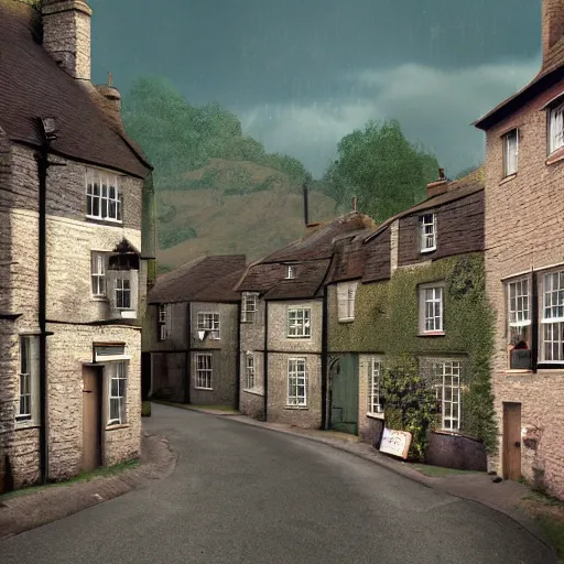 Prompt: digital matte glossy painting nostalgic 1 9 5 0 s british village, detailed in the style of trevor mitchell