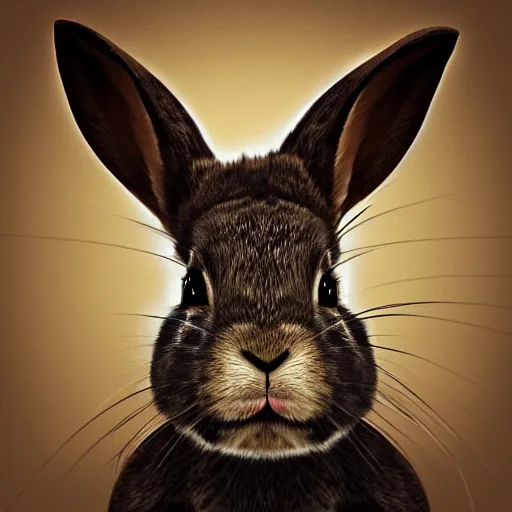 Prompt: a digital painting portrait of a rabbit wearing a vr hmd, black background with stars, photorealism