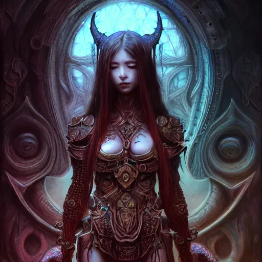 Image similar to a highly detailed long shot photo of chthonic warcraft female character by ayami kojima, beksinski, giger, intricate, digital painting, artstation, intricate, concept art, smooth, sharp focus, illustration