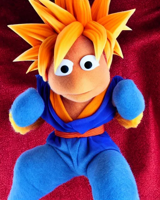 Prompt: goku as a muppet. highly detailed felt. hyper real photo. 4 k.