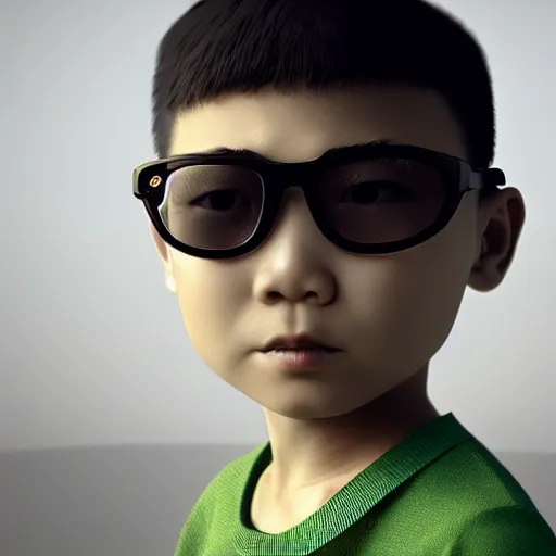 Image similar to chinese boy wearing shades, octane render