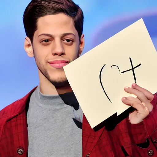 Image similar to pete davidson holding up a card that says 1 1 1 1 1 1 1 1 1