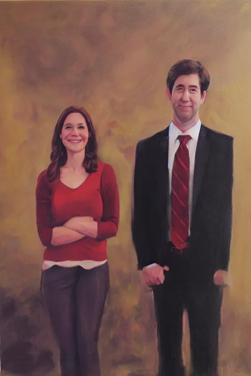 Image similar to portrait painting of jim halpert and pam beesly