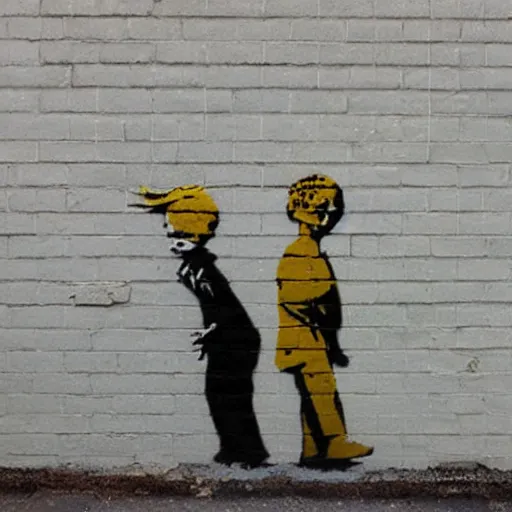 Prompt: 2 rubberband boys made by banksy