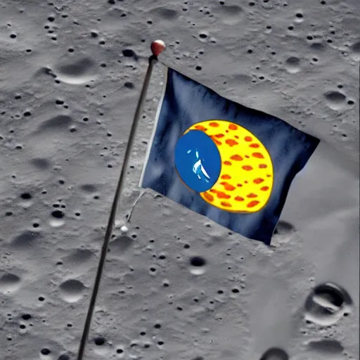 Prompt: an astronaut mouse on the moon with a cheese flag